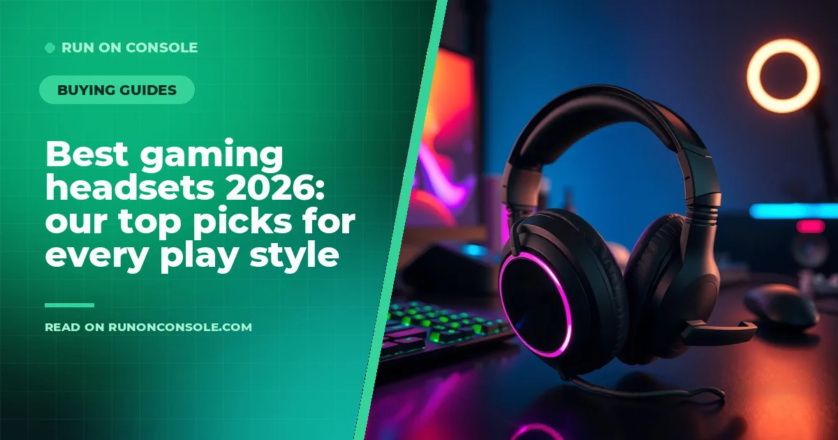 A sleek gaming headset with glowing RGB lighting resting on a desk beside a mechanical keyboard and gaming monitor