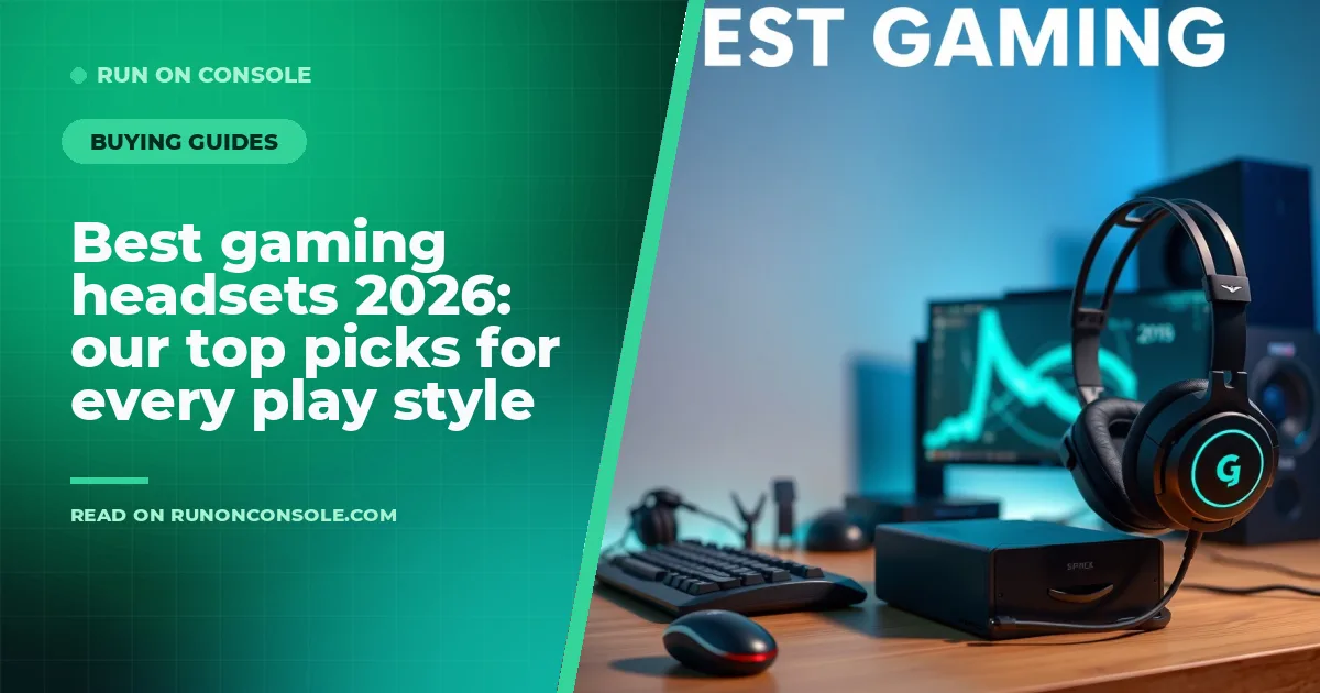 A sleek gaming headset with glowing RGB lighting resting on a desk beside a mechanical keyboard and gaming monitor