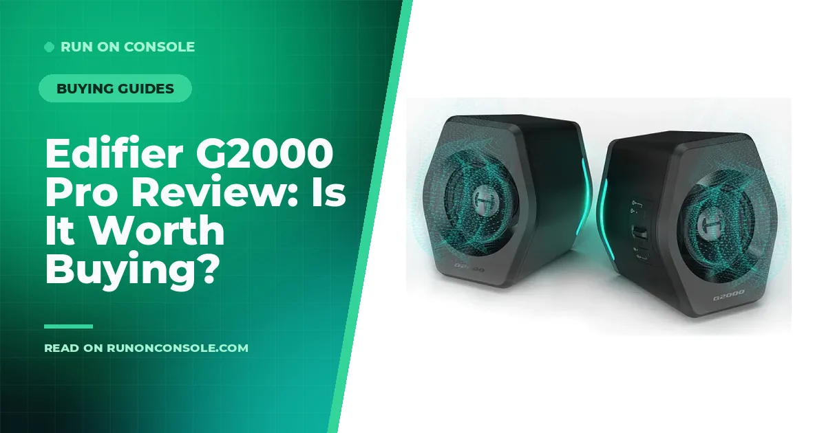 Close‑up of the Edifier G2000 Pro gaming headset with its matte black finish and leather‑like ear cushions