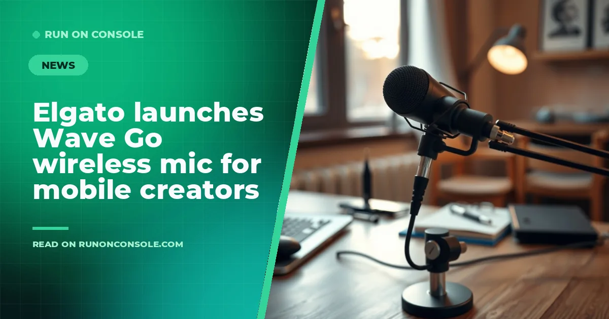Elgato Wave Go wireless microphone clipped to a shirt collar and attached to a handheld grip