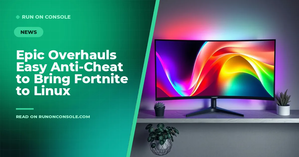 A gaming PC with Linux desktop and Fortnite logo