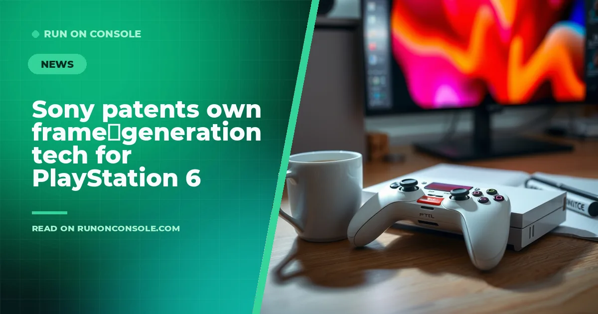 Conceptual illustration of a PlayStation console with abstract frame‑generation graphics