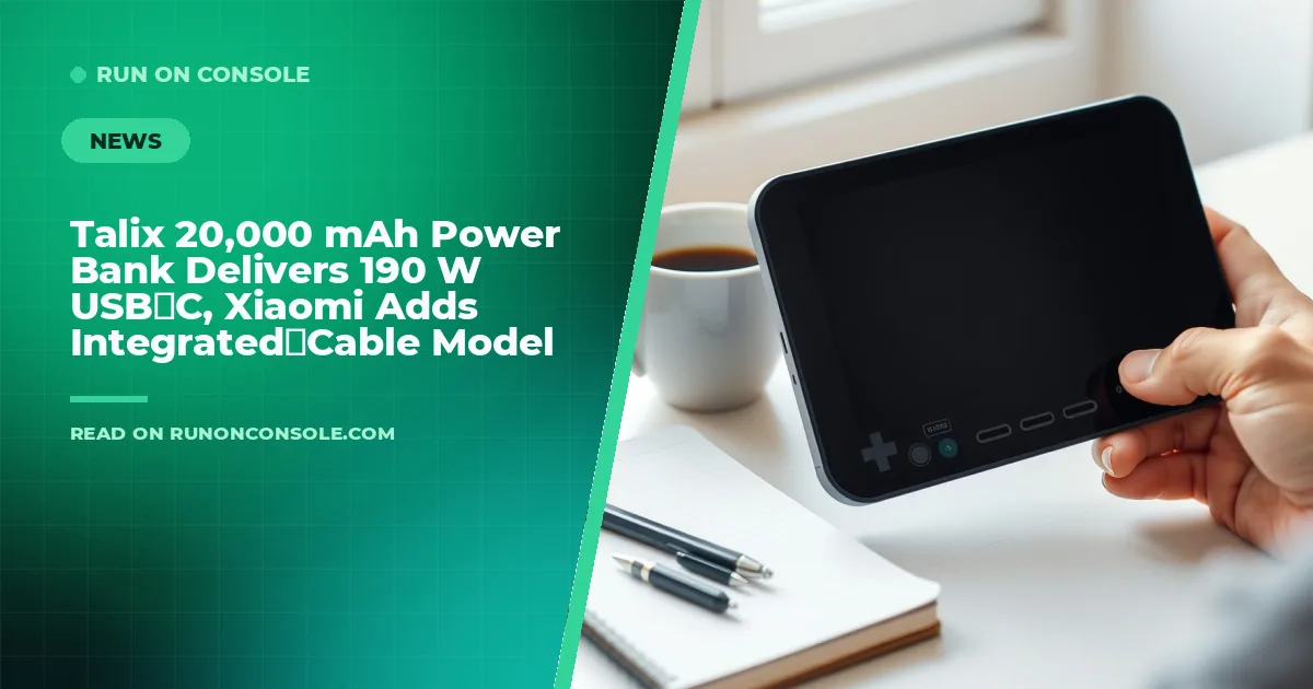 Talix 20,000 mAh power bank beside a gaming handheld